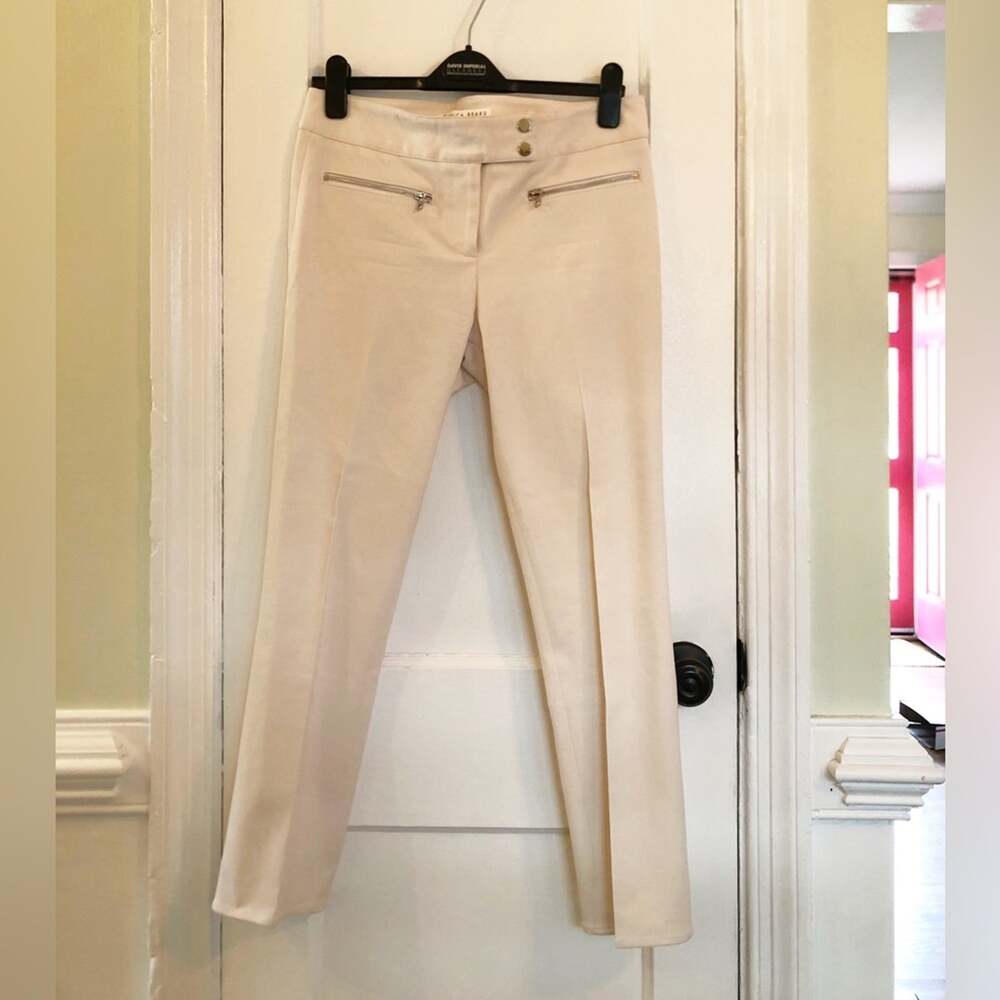 Veronica Beard Ivory Capri Pants with Exposed Zippers Size 8